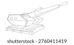 Air Defense System Turret Sky Guard RAM C Big Gun. Missile Rocket Anti Drone, Anti Plane And Anti Air Craft. In Line Art with White Background.