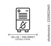 Air dehumidifier linear icon. Portable device. Humidity control. Water removal. House appliance. Comfortable home. Thin line illustration. Contour symbol. Vector outline drawing. Editable stroke