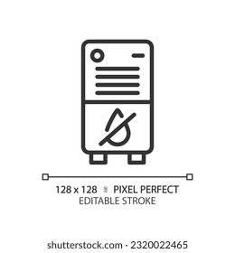 Icono lineal del deshumidificador de aire. Dispositivo portátil. Control de la humedad. Remoción de agua. Aparato doméstico. Cómodo hogar. Ilustración de línea delgada. Símbolo de contorno. Dibujo del contorno del vector. Trazo editable