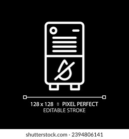 Air dehumidifier white linear icon for dark theme. Portable device. Humidity control. Water removal. House appliance. Thin line illustration. Isolated symbol for night mode. Editable stroke