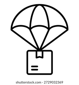 Icono de entrega de aire en forma de caja de paquete con paracaídas