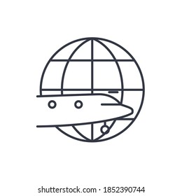 Air delivery icon, linear isolated illustration, thin line vector, web design sign, outline concept symbol with editable stroke on white background.