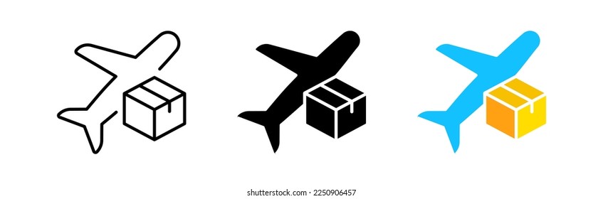 Air delivery icons set. Parcel, recipient, box, world, goods, services, transportation, sending, reliability, service, waiting, delivery date. truck concept. vector line icon in different styles