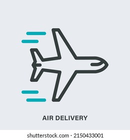 Air delivery linear isolated icon. Vector outline pictogram of flying plane