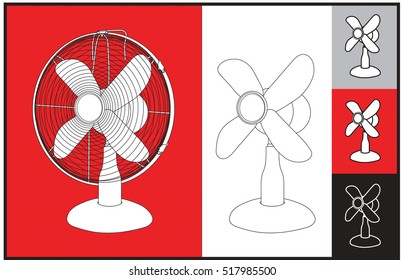 Air desk fan for the office or home in vector and outline graphics