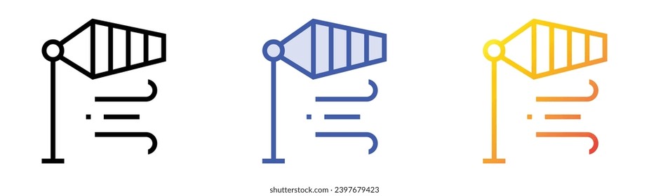 icono de dirección de aire. Diseño lineal, azul de relleno y degradado de estilo aislado en fondo blanco