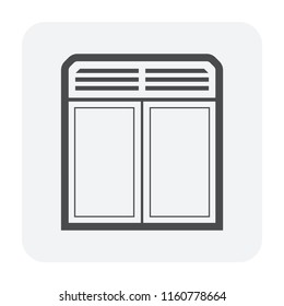 Air door or air curtain icon. Device for energy saving by reducing the heat transfer between two space that different temperature i.e. shop, shopping mall. Working by fan blower downward at opening.