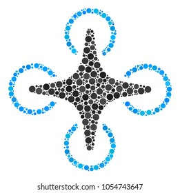 Air Drone composition of round dots in different sizes and color tones. Dots are organized into air drone vector illustration. Vector design concept.
