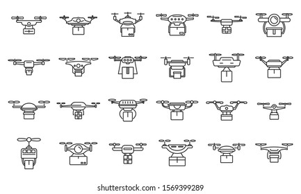 Air drone delivery service icons set. Outline set of air drone delivery service vector icons for web design isolated on white background