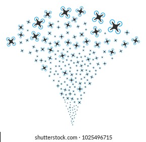 Air Drone fireworks fountain. Vector illustration style is flat iconic symbols. Object fountain made from random pictographs as air drone fireworks.
