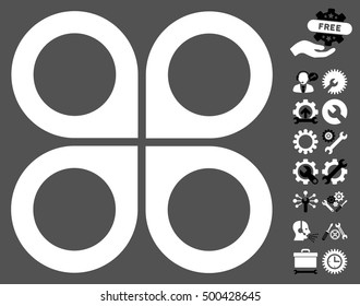 Air Drone icon with bonus options pictograms. Vector illustration style is flat iconic symbols, black and white colors, gray background.