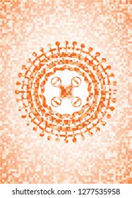 air drone icon inside abstract orange mosaic emblem