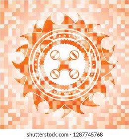 air drone icon inside abstract emblem, orange mosaic background