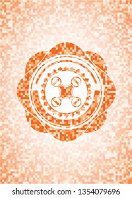 air drone icon inside abstract emblem, orange mosaic background