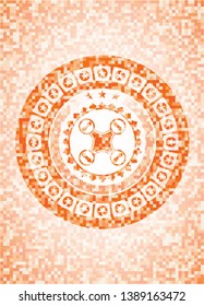 air drone icon inside abstract orange mosaic emblem