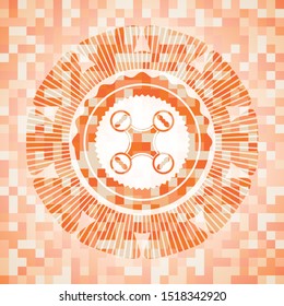 air drone icon inside abstract emblem, orange mosaic background