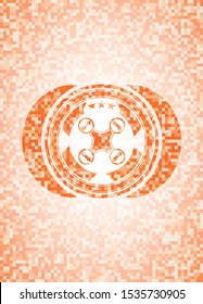 air drone icon inside abstract orange mosaic emblem