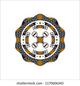 air drone icon inside arabesque badge. arabic decoration.
