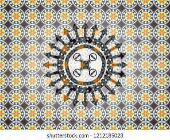 air drone icon inside arabesque badge. arabic decoration.