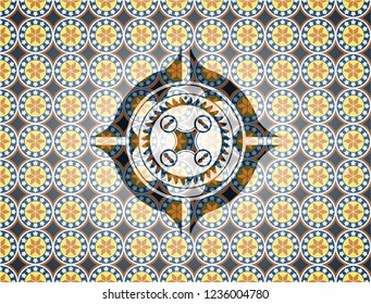 air drone icon inside arabesque emblem. arabic decoration.