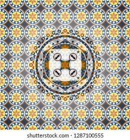 air drone icon inside arabesque style emblem. arabic decoration.