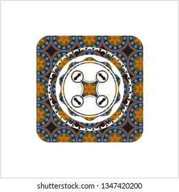 air drone icon inside arabesque emblem background. arabic decoration.
