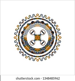 air drone icon inside arabesque style badge. arabic decoration.