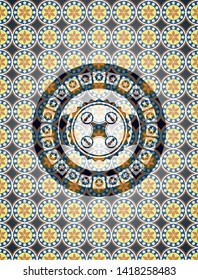 air drone icon inside arabesque style badge. arabic decoration.