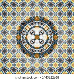 air drone icon inside arabesque badge. arabic decoration.
