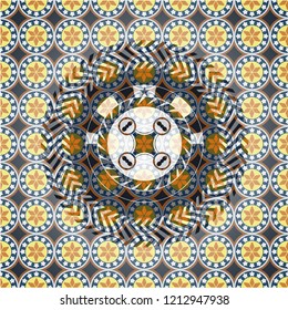 air drone icon inside arabic style badge. Arabesque decoration.