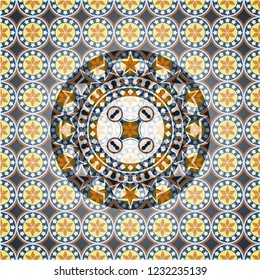 air drone icon inside arabic style emblem. Arabesque decoration.