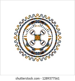 air drone icon inside arabic emblem background. Arabesque decoration.