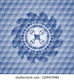 air drone icon inside blue emblem with geometric pattern.