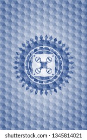 air drone icon inside blue emblem or badge with abstract geometric polygonal pattern background.