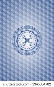 air drone icon inside blue emblem or badge with abstract geometric pattern background.