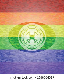 air drone icon inside emblem on mosaic background with the colors of the LGBT flag