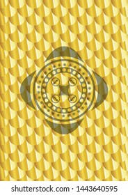 air drone icon inside gold shiny emblem. Scales pattern. Vector Illustration. Detailed.