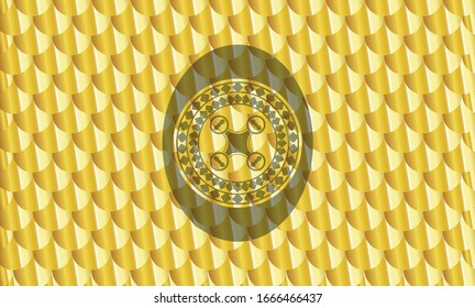 Lufttrocknensymbol in goldenem Emblem oder Schild. Skaliert Muster. Vektorillustration Illustration. Detaillierte Angaben.