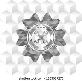 air drone icon inside grey emblem with cube white background