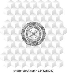 air drone icon inside grey emblem with cube white background
