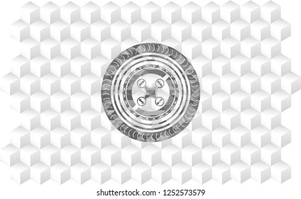 air drone icon inside grey emblem with cube white background