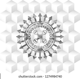 air drone icon inside grey emblem. Retro with geometric cube white background