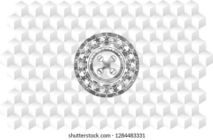 air drone icon inside grey badge with geometric cube white background