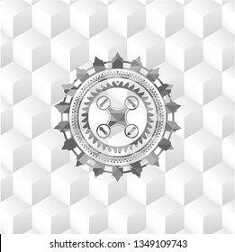 air drone icon inside grey emblem. Vintage with geometric cube white background