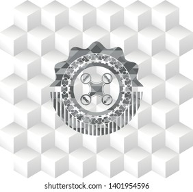air drone icon inside grey emblem. Retro with geometric cube white background
