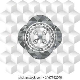 air drone icon inside grey emblem. Vintage with geometric cube white background