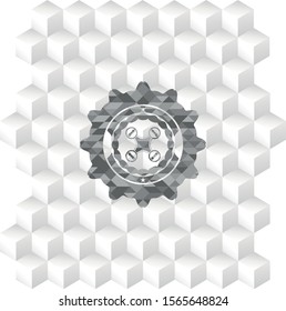 air drone icon inside grey emblem with geometric cube white background