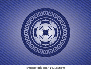 air drone icon inside jean or denim emblem or badge background
