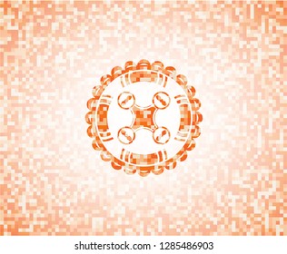 air drone icon inside orange tile background illustration. Square geometric mosaic seamless pattern with emblem inside.