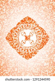 air drone icon inside orange tile background illustration. Square geometric mosaic seamless pattern with emblem inside.